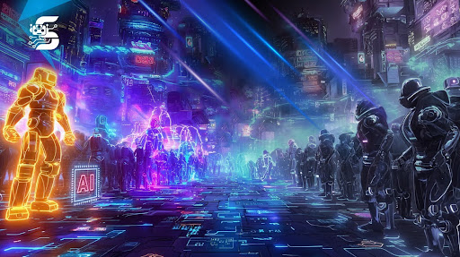 A cinematic split-world visualization comparing traditional poker bots versus modern AI poker systems